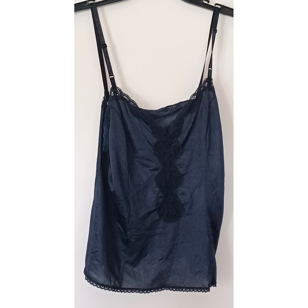 Vintage Y2K Nylon Lace Camisole Top Women's Large Black Made in USA‎ 100% Nylon - Picture 2 of 7